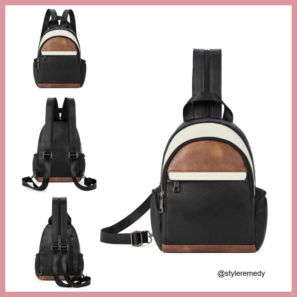 Faux Leather Convertible Sling Backpack Purse for Travel